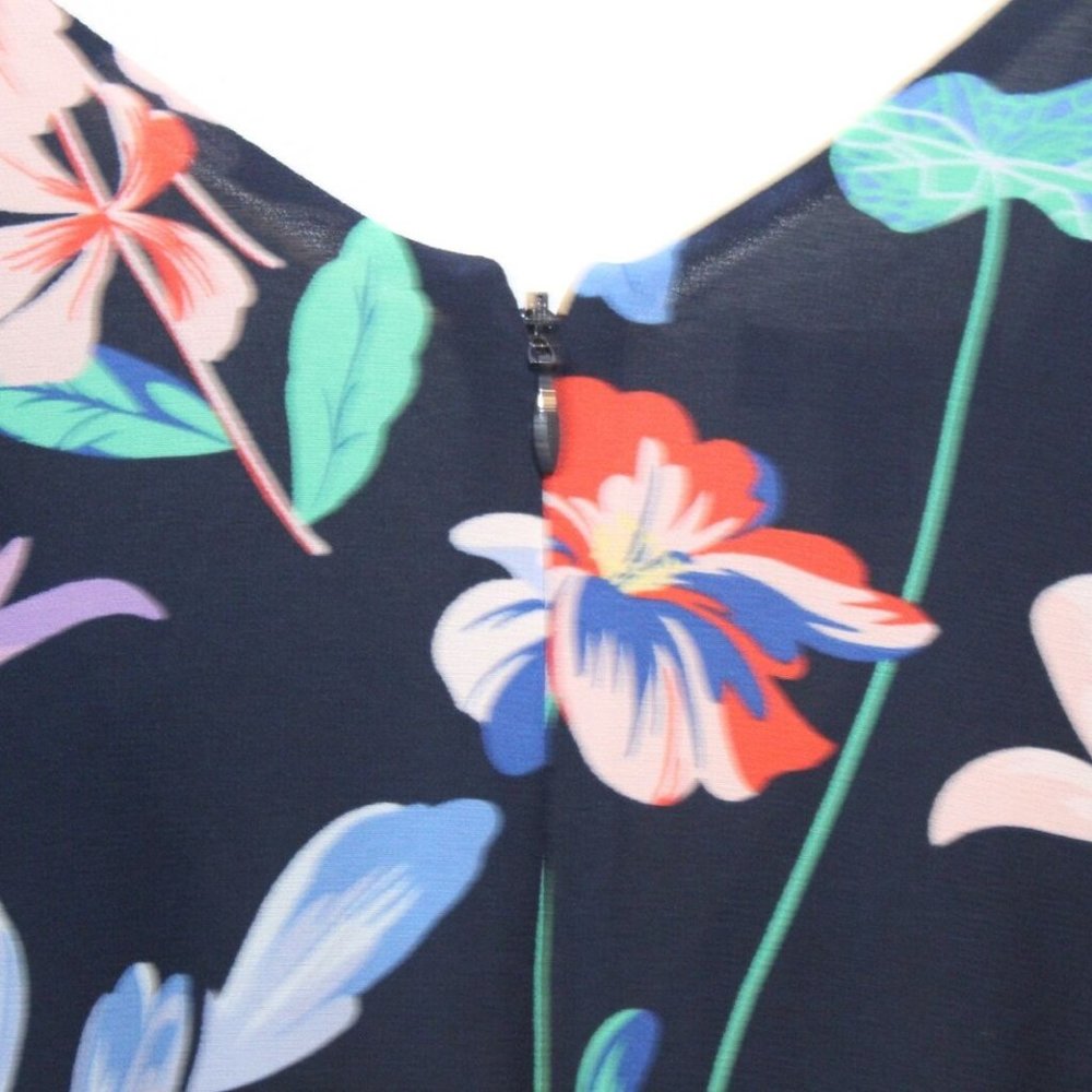 Talbots Floral V-Neck Chiffon Pleated Dress Ribbon Navy Women's Size 8 H12694 - Picture 7 of 11
